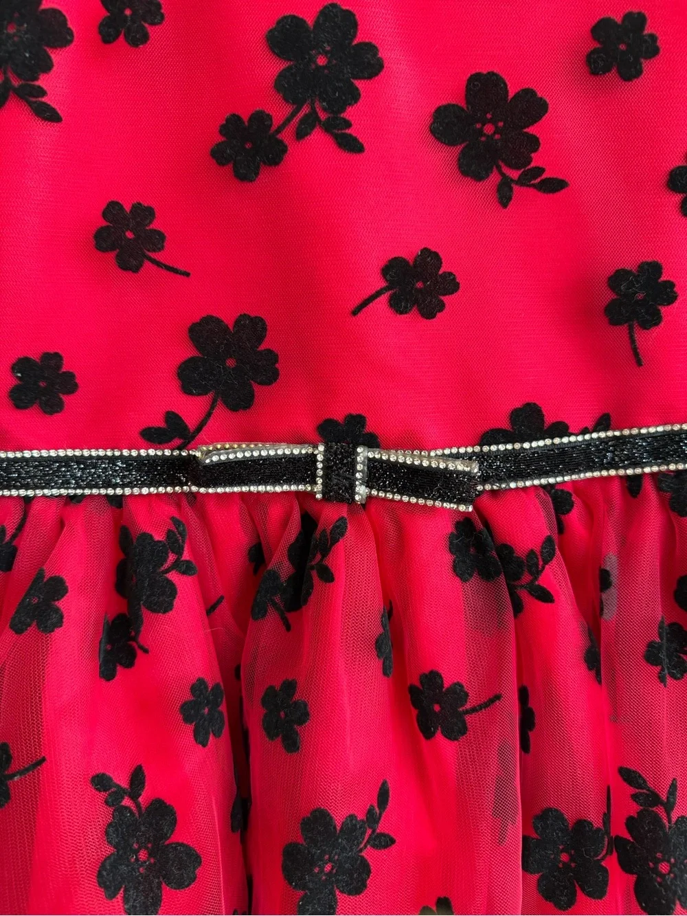Blueberi Boulevard Red & Black Floral Tulle Party Dress, 7/8